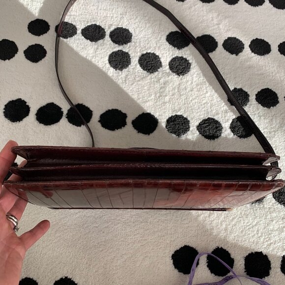 Vintage 80s Burgundy Eel Skin Shoulder Bag Crossbody Handbag Clutch Purse - Picture 6 of 16